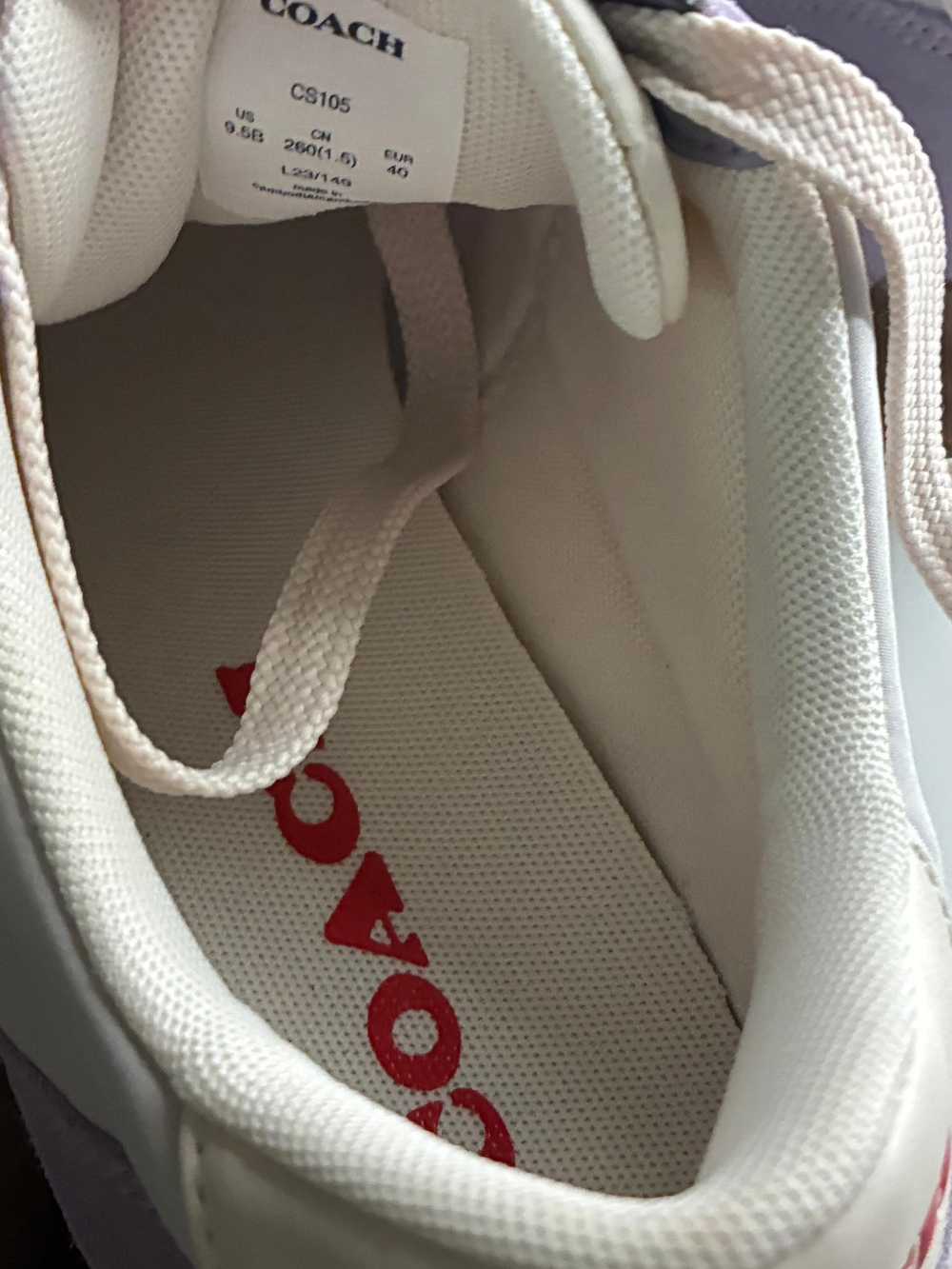 Coach Lavender and White Sneakers with Red Accent - Picture 6 of 7
